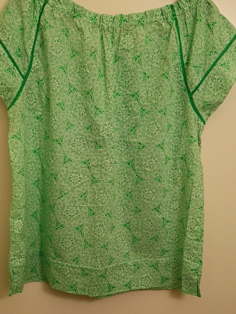 Chadwicks Light Green Printed Short Sleeve Peasant Top - Picture 5 of 7